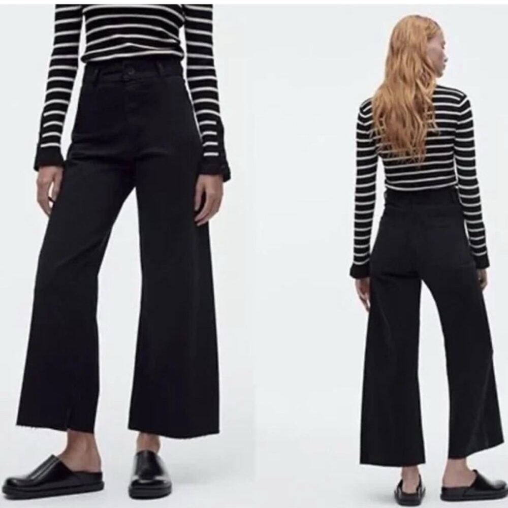 ZARA The Marine Straight Wide Leg Jeans High Rise Ankle Cropped, black